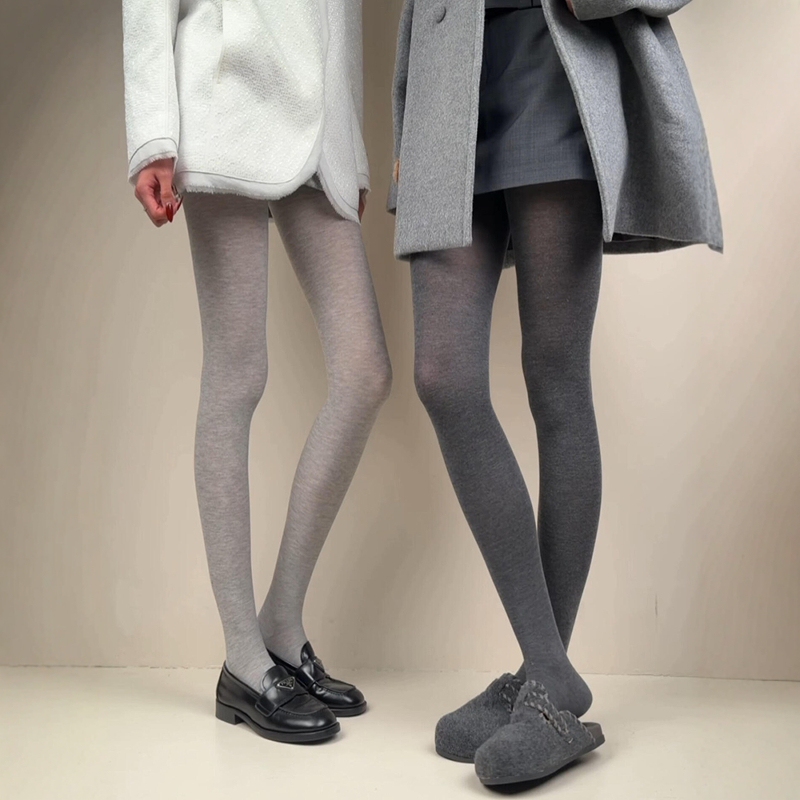 Fine-Spun Tencel with a Slight Sheer Effect~Light Gray Vs Smoky Gray Tights! Slimming Miu Retro High-End Feel Wool Socks Leggings