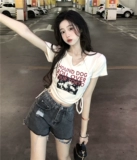 Сексуальная летняя футболка, короткий гидролат, большой размер, на шнурках, V-образный вырез