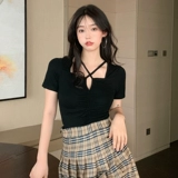 Летняя дизайнерская приталенная сексуальная короткая футболка с коротким рукавом, большой размер, тренд сезона, квадратный вырез