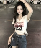 Сексуальная летняя футболка, короткий гидролат, большой размер, на шнурках, V-образный вырез