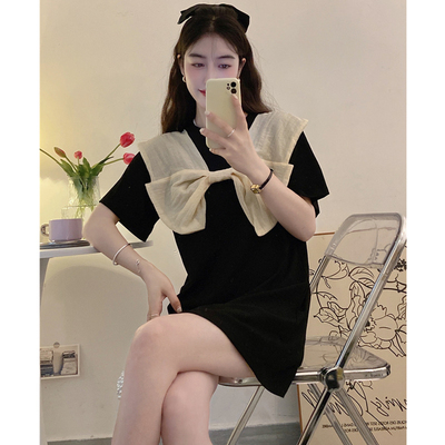 taobao agent Black summer skirt, short sleeve T-shirt, T-shirt dress, plus size, Korean style, fitted