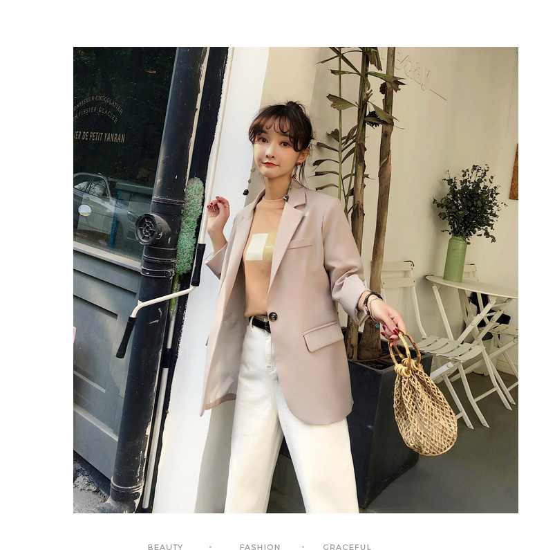 Màu hồng khen ngợi 2019 hè mới của phụ nữ phiên bản Hàn Quốc của thời trang hoang dã giản dị phổ biến áo khoác trong đoạn dài phù hợp với thủy triều nhỏ - Business Suit vest đen nữ