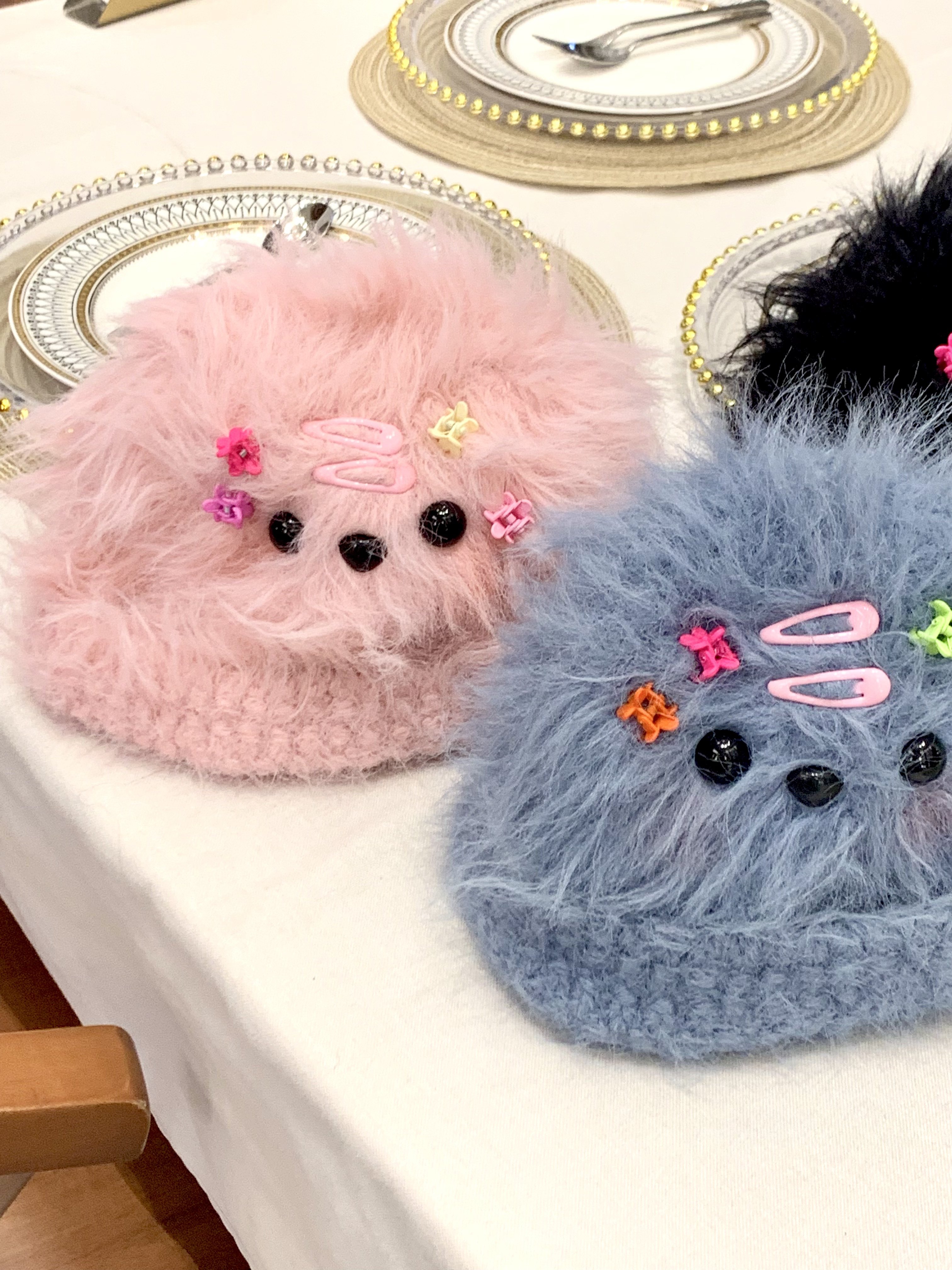 Long fur puppy hat Marzis hat plush knitted hat warm and cute with a little big head hair line hat children-Taobao