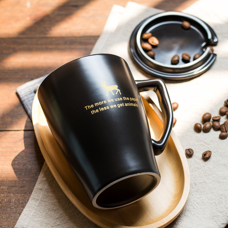 North Eurowind Couple Mark Cup Creative Coffee Water Mug Tea Cup With Lid Spoon Ceramic Retro Office Custom