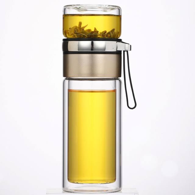 Large-Capacity Glass Cup for Men and Women, Portable Anti-Fall Water Cup, Business Double-Layer Insulated Plastic Glass Tea Cup