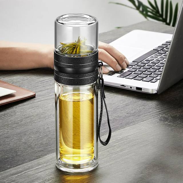 Double-Layer Tea Warehouse Tea and Water Separation Glass Large Capacity Home Office Portable Tea Cup Filter Tea Cup