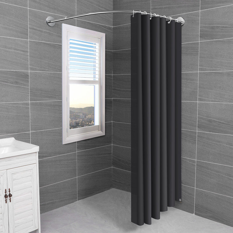 Free Punching Bath Curtain Rod Telescopic Rod Arched Makeup Room Bathroom Partition Window Hanging Curtain waterproof and mildew-proof bath curtain suit