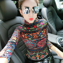 Tide Card 2022 Spring Autumn New Fashion High Collar Long Sleeve T-shirt Woman Han Edition 100 Hitch Mesh Yarn Workout Undershirt