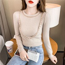 Tide cards 2022 autumn and winter new fashion fake two sets of headbeat undershirt women foreign air swarm with long sleeve blouses