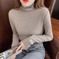 Tide Card High Neckline Embroidered Undershirt Woman 2022 Autumn Winter New Euro Fashion Bright Sheet 100 hitch long sleeve T-shirt