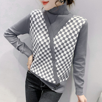 Tide card 2022 autumn winter new high collar sweater woman foreign gas fake two long sleeves loose and thin pigeon knit blouse