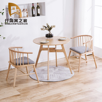 Modern simple solid wood dining table Household small apartment milk tea shop negotiation small round table and chair combination reception leisure guests