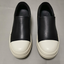 One-step couple shoes casual all-match leather womens shoes trendy ro mens shoes low-top music dark thick-soled shoes set feet lazy