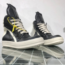 ro shoes trendy mens leather inverted triangle main line milk fragrant thick bottom dark black board shoes short boots Round Owens high-top shoes