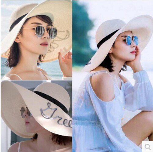 Andy Liu Tao with the same foldable sunscreen sun visor sun straw hat children's summer seaside vacation big brim beach hat