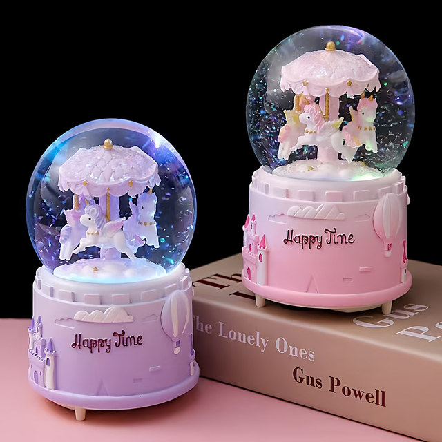 Carousel Crystal Ball Music Box Music Box with Falling Snow for Boys and Girls, Children's Rotating Birthday Gift Toy
