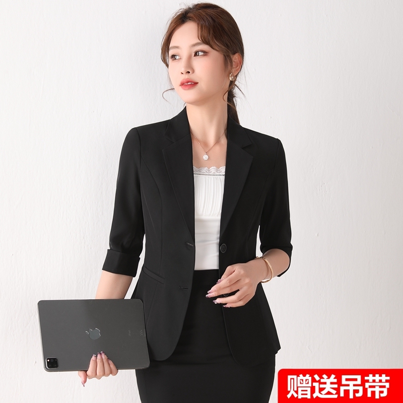 Summer New Style Three-Quarter Sleeve Blazer for Women, Elegant Formal Mid-Sleeve Professional Suit Set, Workwear, Thin