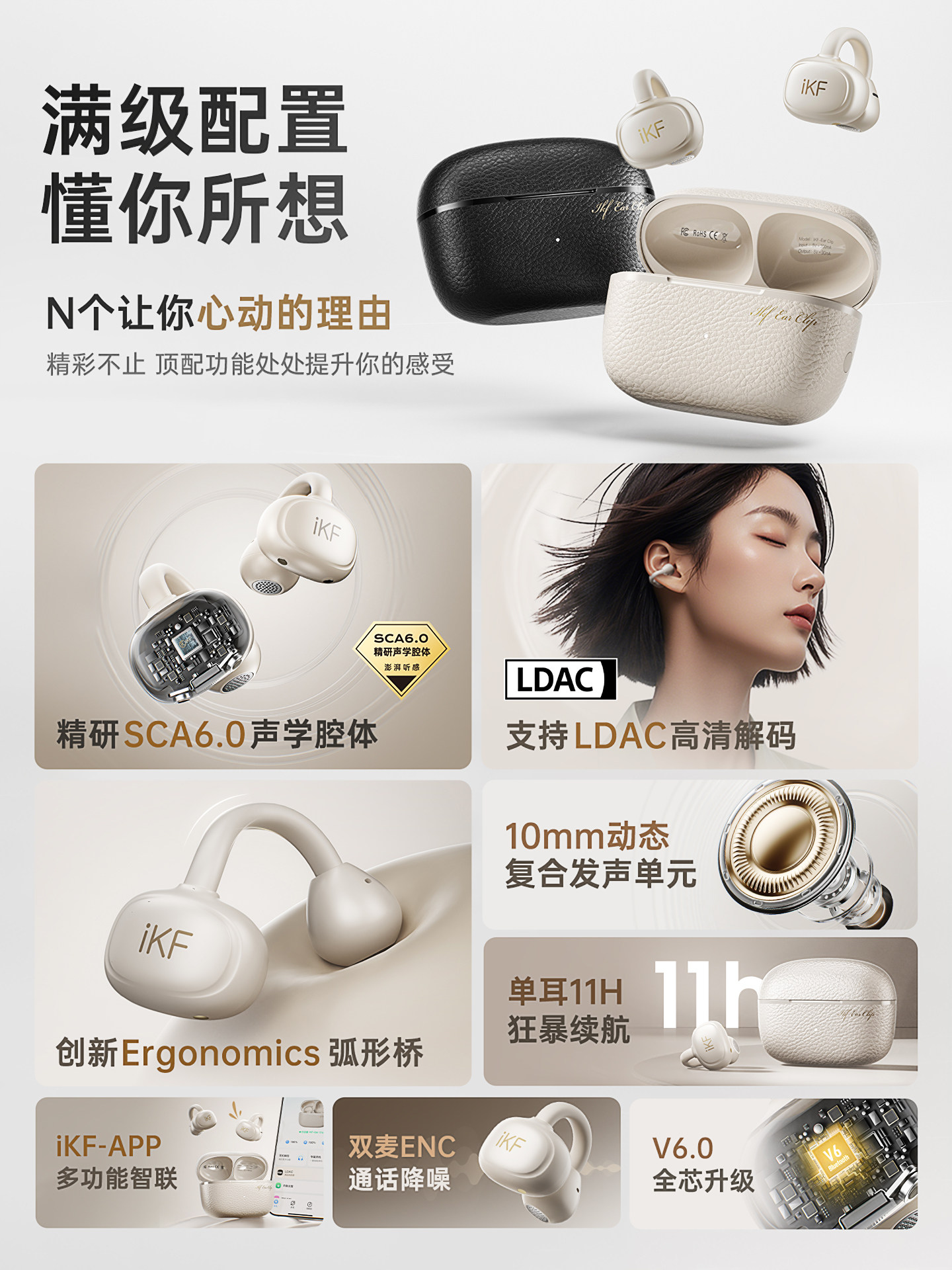 Ikf Ear Clip Bluetooth Headphones Wireless Air Conduction Sports Running Non-In-Ear 2026 New Model