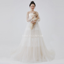 Mirage - New Autumn Winter Lantern Long Sleeves Forest Lace Small Trail Bandeau French Lace Sweet Dream Wedding Dress