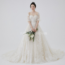 The new lace princess has sleeves big tail Mori line fairy little man bride thin starry sky ceremony maiden main wedding dress