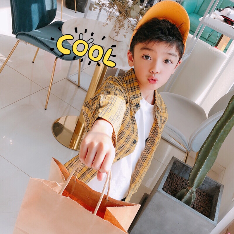 Áo sơ mi nam tay dài 2019 mới xuân trẻ em áo cotton bé trai mùa xuân nước ngoài và mùa thu Hàn Quốc phiên bản quần áo trẻ em thủy triều - Áo sơ mi sơ mi kẻ sọc cá tính cho bé