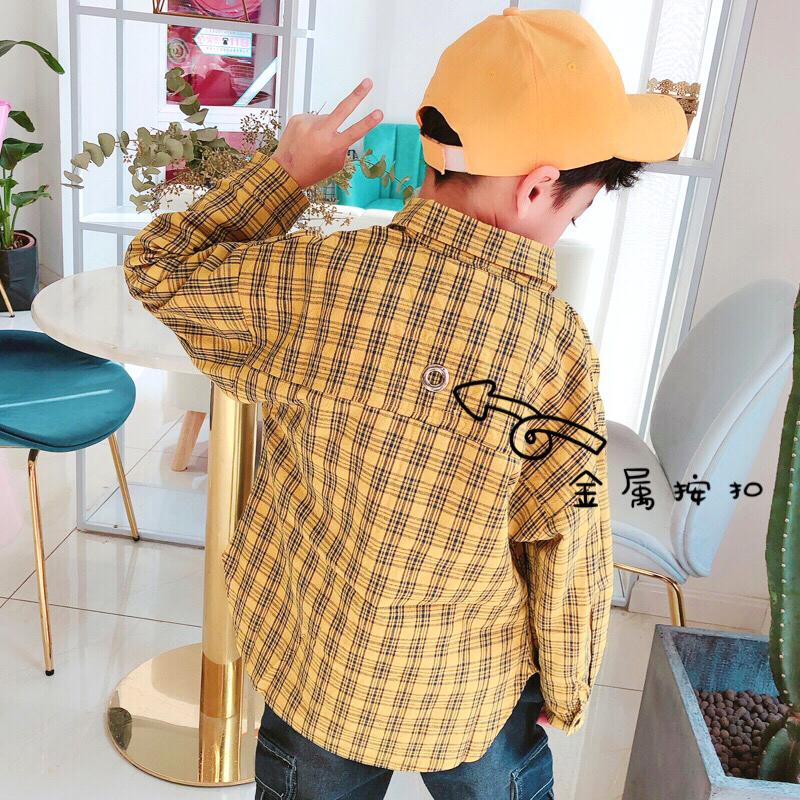 Áo sơ mi nam tay dài 2019 mới xuân trẻ em áo cotton bé trai mùa xuân nước ngoài và mùa thu Hàn Quốc phiên bản quần áo trẻ em thủy triều - Áo sơ mi sơ mi kẻ sọc cá tính cho bé
