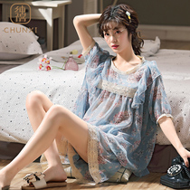 Pure Jubilee Pajamas Summer Short Sleeve Shorts Two-Piece Set Thin Silk Ladies Ice Silk Sweet Sexy Loungewear Set