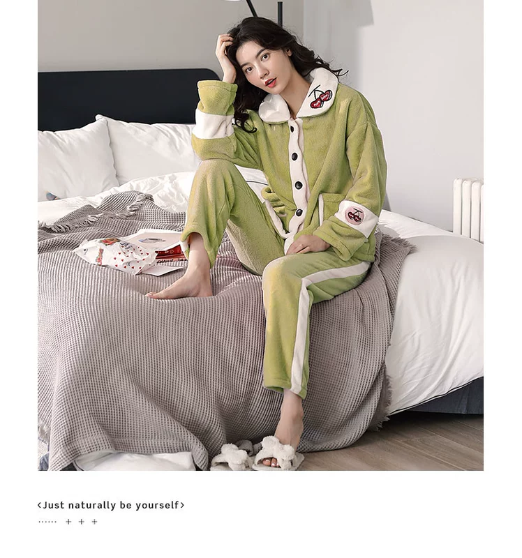 Pure Jubilee Winter Coral Fleece Pyjamas Womens Fall / Winter Dài Tay Áo Ấm Dày Cộng Với Flannel Homewear Phù Hợp Với Nữ - Giống cái