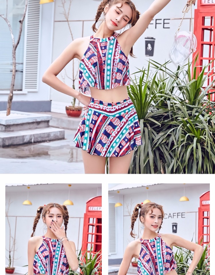 Áo tắm mùa xuân nóng bỏng nữ chia hai mảnh Hàn Quốc gợi cảm cổ cao in hình eo eo váy bơi đồ bơi đi biển đồ bơi 2 mảnh kín