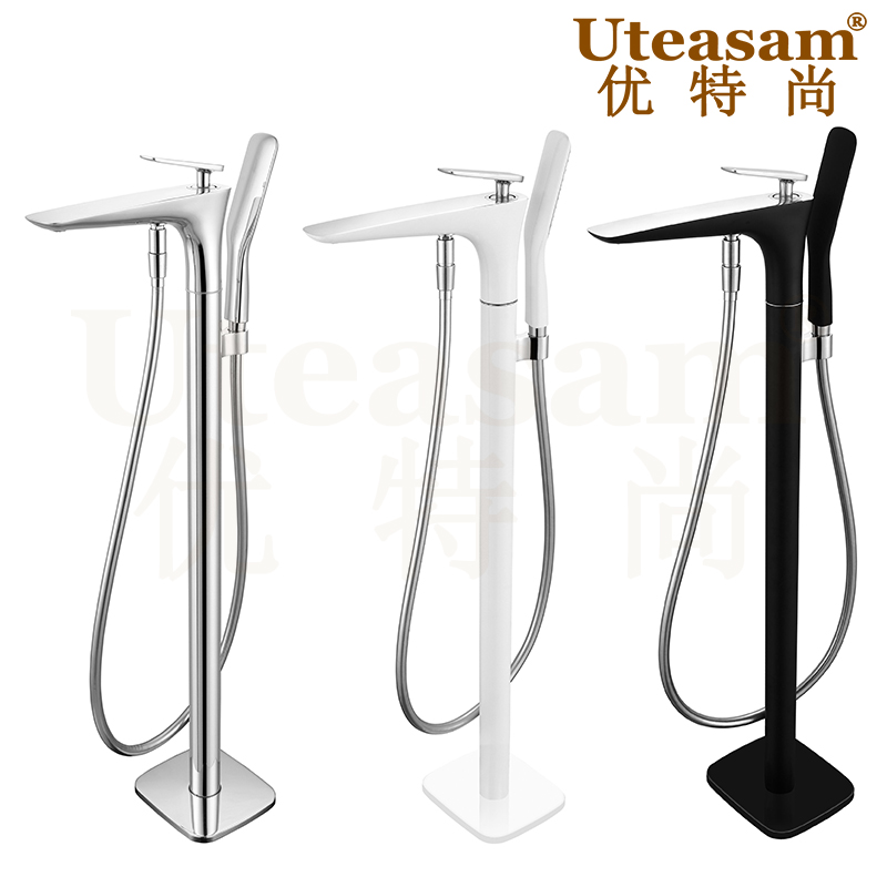 Bathtub tap floor type faucet full copper hot and cold tap upright shower shower head Kit black gold European style