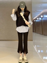 Temperament Goddess Van Harbor Wind Retro Chic Ocean Air Reduction Age Casual Fashion Shirt Horse Chia Slim Two Suits Autumn