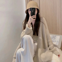 Early fall new Lazy Sweater Jacket Woman Loose outside wearing mid-length small Fragrant Wind Knit Cardiovert Coat Accessories