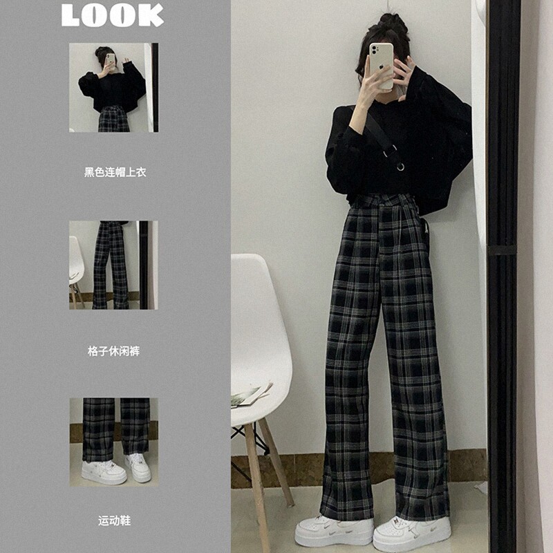 2022 Early autumn accessories Fried Street Fashion Thick T-Shirt Pants Suit Woman Small Subcheckered Broadlegged Pants Two-piece Set