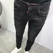 Mens black slim nine-point jeans teenagers Korean version of all-match mens summer small feet pencil pants mens pants