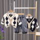 Boys winter suit 2022 new children's foreign style fashionable baby plus velvet thick autumn and winter vest three-piece suit