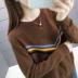 Mùa thu 2019 phiên bản Hàn Quốc mới của áo len cổ tròn phù hợp với phụ nữ màu sắc lỏng lẻo phù hợp với áo sọc đan tay dài chạm đáy - Vòng cổ áo len áo len nữ Vòng cổ áo len