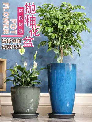 Global new high-gloss glaze gradient thickening resin round flowerpot floor balcony to send resin tray P533