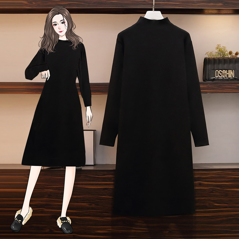 Middle-aged plus size women's clothing fat mother autumn and winter new all-match slim sweater bottoming skirt outer wear knitted dress women