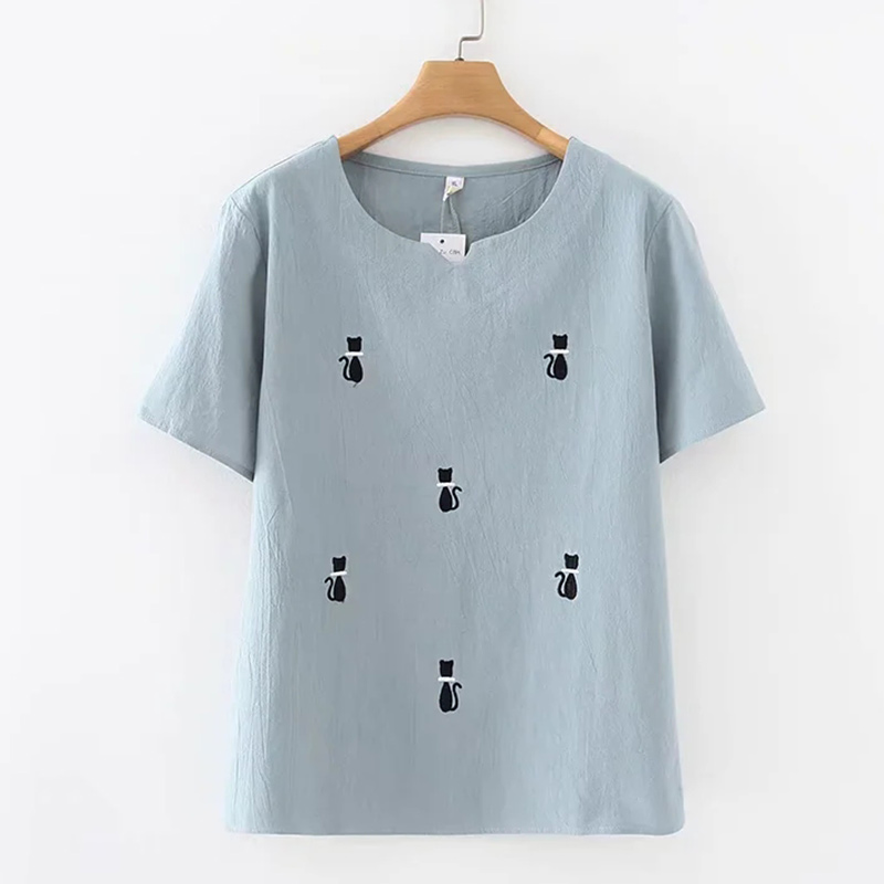 Middle-aged women's clothing Loose Fat Mom Summer Clothing Short Sleeve T-shirt Woman Midyear Mom Loaded with Cotton Numb Blouse Women