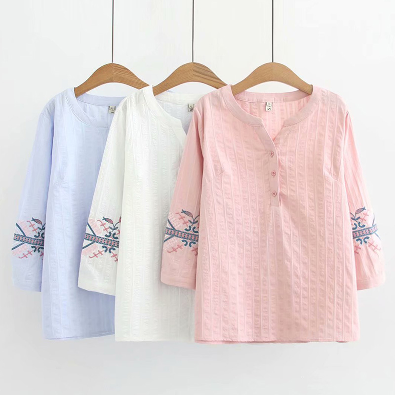 Middle Aged Women Dress National Style Lady Spring Dress New Fat Mom Cover Belly Blouse Easy Mom Spring and Beat The Undershirt