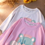 Тонкая мятная летняя футболка, коллекция 2021, с медвежатами, короткий рукав