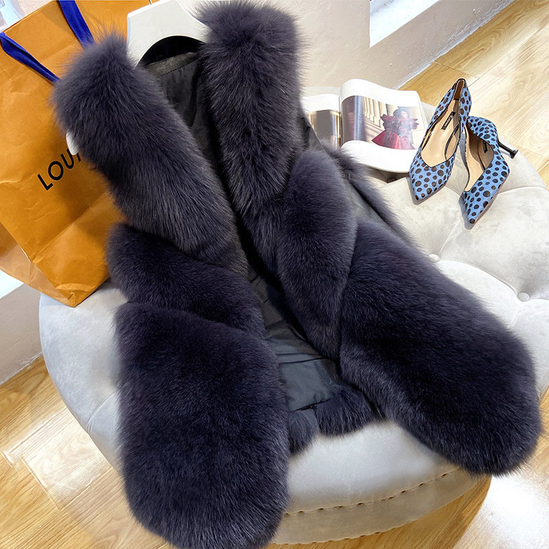 women's mid-length fur vest autumn winter 2021 new fur mono fox fur vest fur patchwork vest