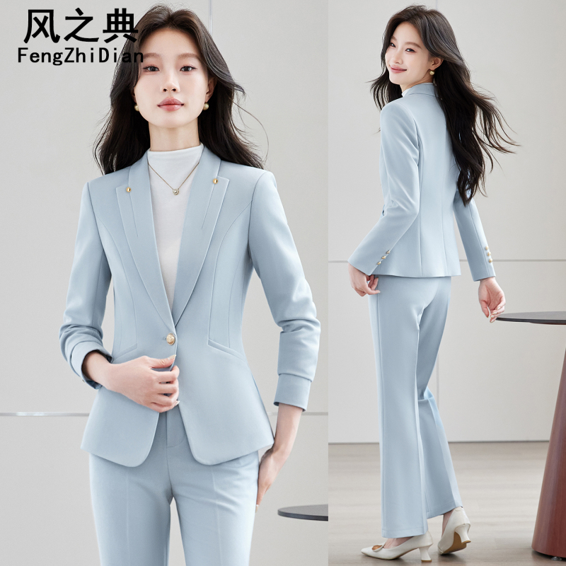 Blue Suit Set for Women, High-End Professional Formal Workwear, Elegant Goddess Style Slim-Fit Blazer Blue Suit Set for Women, High-End Professional Formal Workwear, Elegant Goddess Style Slim-Fit Blazer