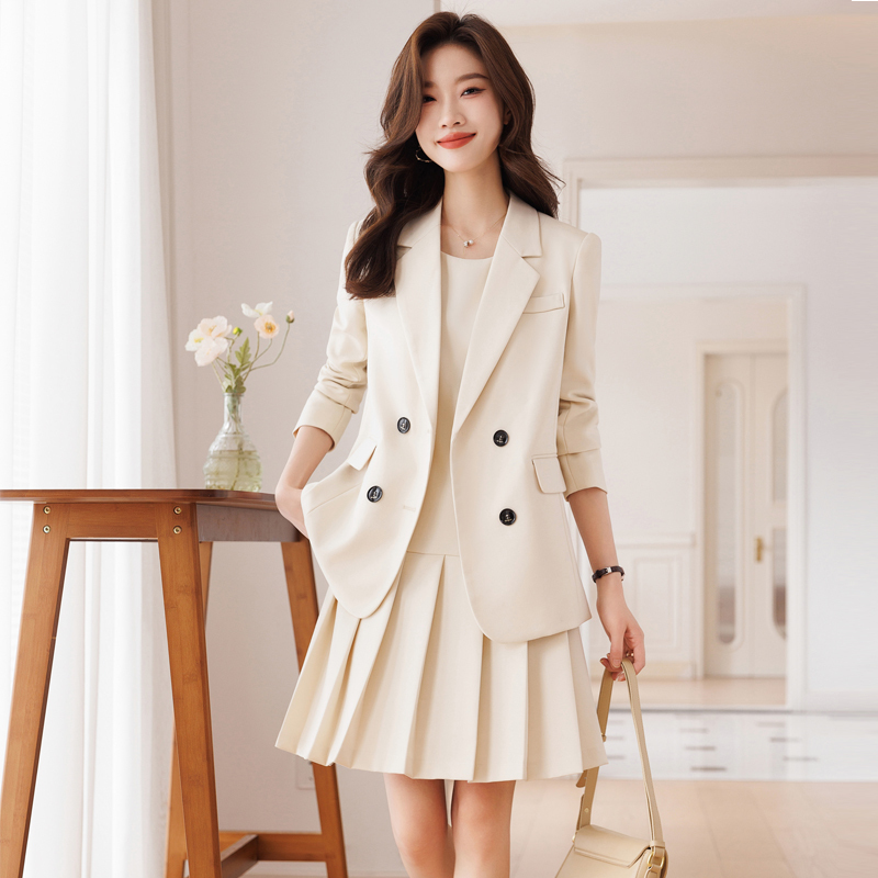 Casual Blazer for Women with Sleeveless Dress Set, Autumn Plus Size Loose High-End Small Dress Two-Piece Set