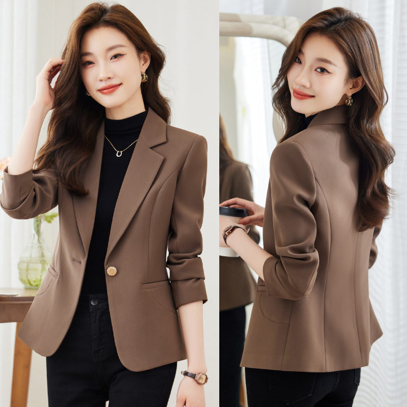 Brown Blazer for Women 2026 New Spring and Autumn Petite Slim Fit Waist-Cinching High-End Women's Suit Jacket