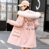 AC promotion Junior High School High School students cotton clothes with fur collar autumn and winter clothes long thick coat academic style womens clothing