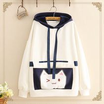 Jade 0 junior high school students plus velvet clothes spring and autumn cute coat college style thick loose womens clothing