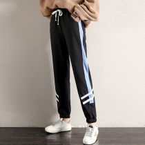 A promotion Junior High School High School students casual pants spring and autumn sports pants college style thin wide elastic big child girl