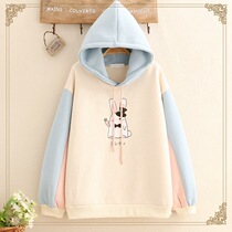 Jade 9 Junior High School High School students plus velvet sweatshirt with hat autumn and winter clothes cute coat big boy New Loose Womens clothing