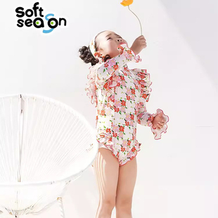 【Softseason】儿童泳衣女童连体式泳衣